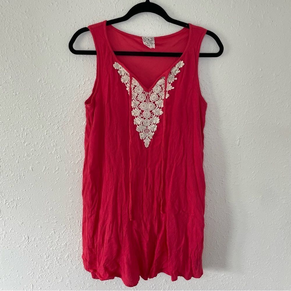 ⭐️Women's Naif Pink Sleeveless Crochet Appliqué
Summer Mini Dress